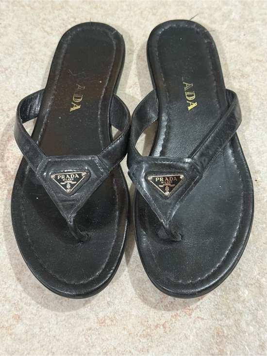 Prada Shoes - Authentic Prada Milano Black Leather Logo Thong Sandals EU 36 Made in Italy